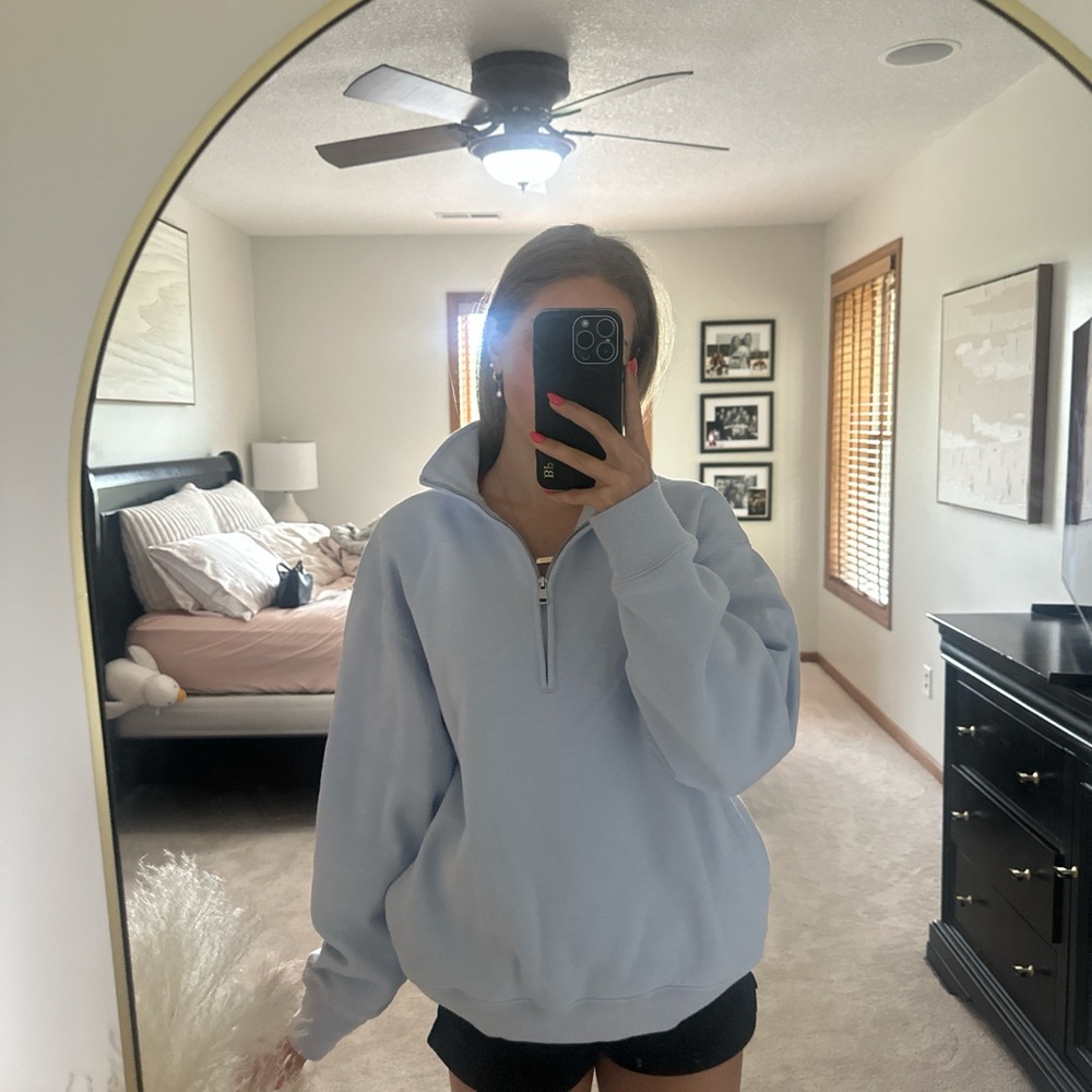 Abercrombie & Fitch Light Blue Half-Zip Pullover Hoodie - Women